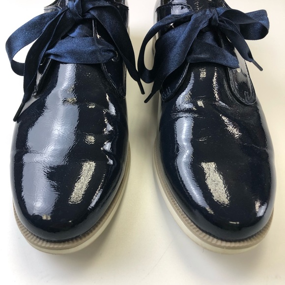 Marco Tozzi navy patent French blue Derby tie up womens shoe Size 40 ribbon lace - Picture 6 of 13